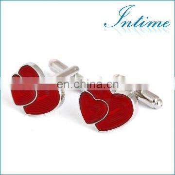 Double Red Heart Fingerprint Men Shirt Wedding Cufflinks