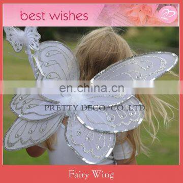 Large size white and silver printing kids fairy wings and butterfly wand set