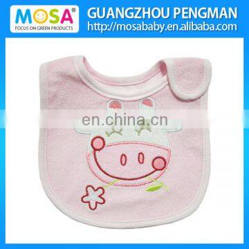 Newborn To Toddler Pink Cow Embroidery Cotton Baby Bib for Girl