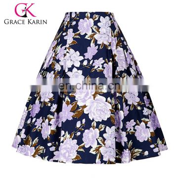 Grace Karin Occident Women Vintage Retro Floral Pattern Cotton Skirt 9 Patterns CL008925-2