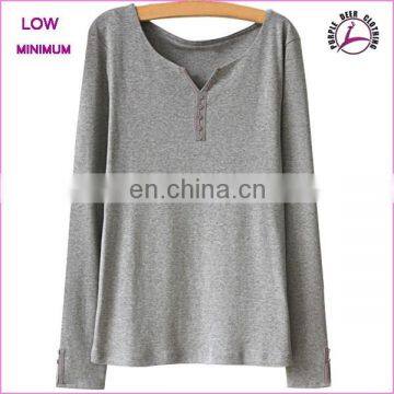 Woman Long Sleeve T-shirt V Neck Custom Cotton T-shirt With Buttons photo-3