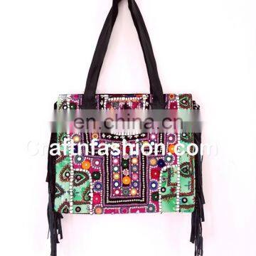 Banjara Tribal Vintage Leather Fringes Bag- Vintage Banjara Boho Leather Fringe Hand Bag - Gypsy Banjara Boho Leather Fringe Bag photo-2