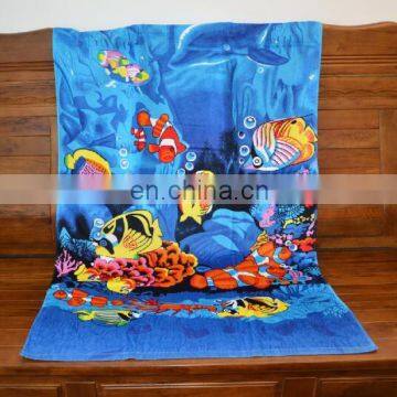 Wholesale New Design Fish Pattern Beautiful Beach Towel Softextile 100% Cotton Custom Reactive Printing Velour Beach Towel