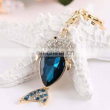 Gold Plated Alloy Metal Shine Crystal Fish Custom Keychain photo-3