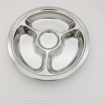Stainless Steel Round Food Plated 3 4 5 6 Compartment Fast Food Tray photo-3