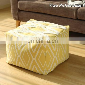 Moroccan Design Cotton Hand Woven Foot Stool Ottoman Detachable Pouf for Bedroom