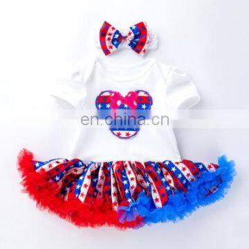 4th of July Outfit 2019 Kids New American Independence Day Baby Short Sleeve Star Print Harness Skirt Two-piece Suit photo-2