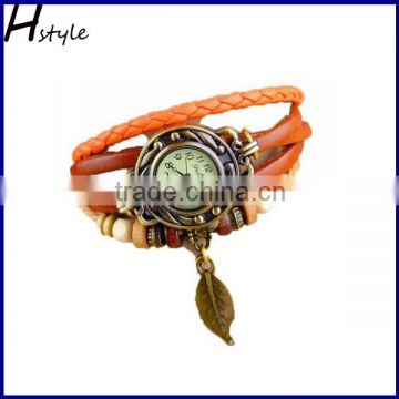 Fashion Women Quartz Weave Wrap Around Leather Bracelet Lady Wrist Watch Orange WP005                        
                                                Quality Choice