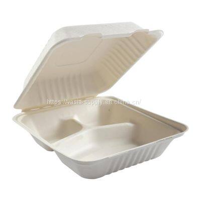 Wholesale price disposable bagasse boxes tight fit No leaking 3-Compartment 8x8 inch