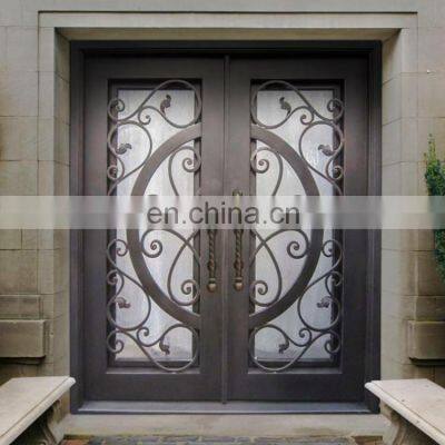 Decorative Exterior Arch Top Double Front Gate Wrought Iron Doors photo-2