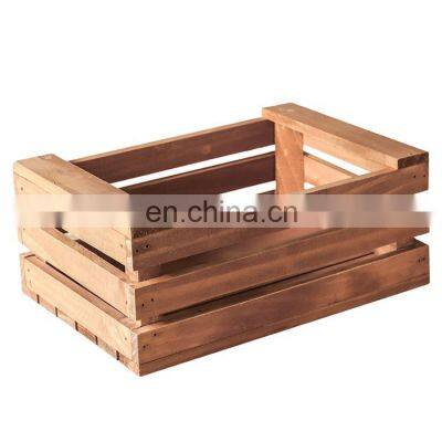 Wholesale brown gray wood wine boxes storage crates with handles, set of 3