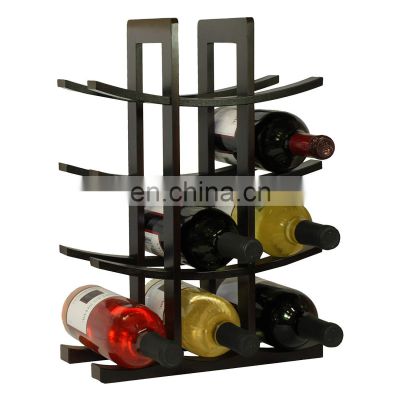 Eco-friendly Free Standing Bamboo Wine storage Rack holder Black Holding 12 Bottles bamboo storage organizer for wine