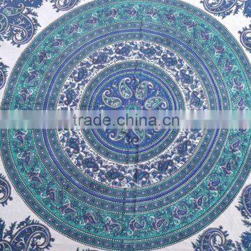 Indian Cotton Table Cloth Blue-White Floral Mandala Printed Dinning Table Cloth Vintage Wall Hanging Throw Bed Sheet Cover TC54 photo-3