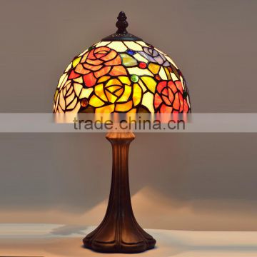 8"W Rose Flowers Stained Glass Tiffany Style Table Desk Lamp, Zinc Base!Europe table lamp