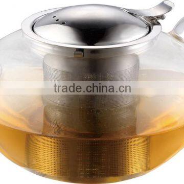 heat-resistant glass tea pot with stainless steel lid and SS 304 filter