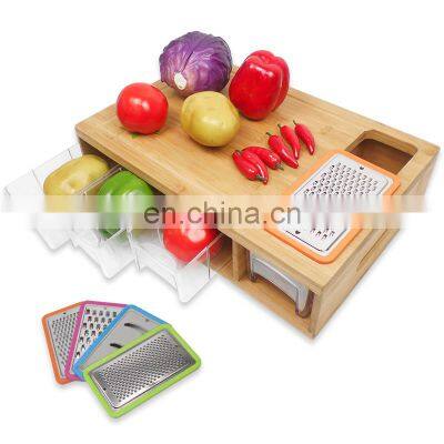 Multi-functional Large Bamboo Cutting Chopping Board With Tray Kitchen Chopping Block With Storage Containers