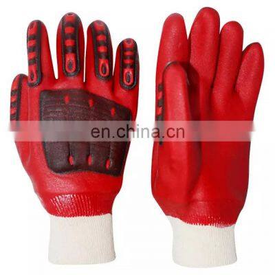 Red Nitrile Full Coated Knitted Wrist Anti Oil Anti-Impact Safety Heavy Duty Oil And Gas Gloves For Work