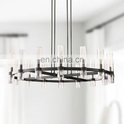 Modern copper industrial style chandelier lighting fixture clear glass shade for living dining room kitchen island foyer lobby