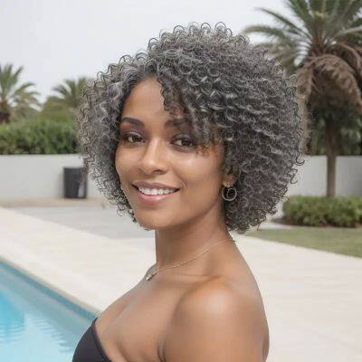 Trendy Design Wig Human Hair Salt & Pepper Kinky Curly Full Mechanism 250% Human Hair Wigs Brazilian Hair 10 Inch For Women photo-2