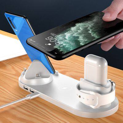 Six-in-One Wireless Charging Desktop Mobile Phone Watch Headset Black White Rose Gold-Charging Adapters Phone Accessories