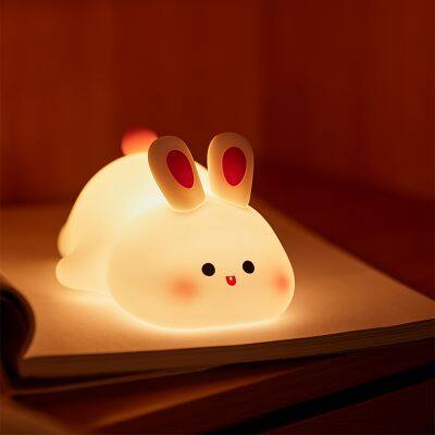 EGOGO Rechargeable Led Soft Touch Bunny Silicone Night Light for Kids Rabbit Lamp Animal Lamp Light up Silicone Led Night Light photo-6