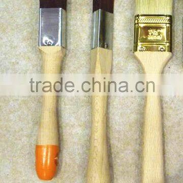 Tapered synthetic filament stainless steel hard wood handle brush