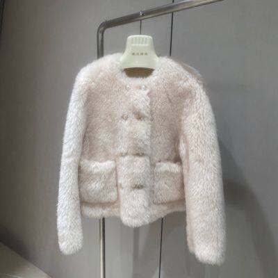 Winter new wool coat fur versatile double breasted button slimming and thick top for women