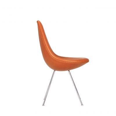 Drop Chair Arne Jacobsen 1958 Replica, Mid‑Century Modern Leather Upholstered Dining Chair With Chrome Wire Legs for Home Hotel Cafe photo-3