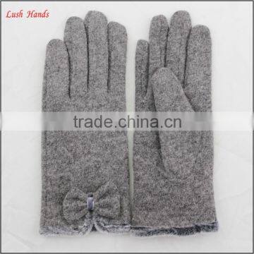 ladies grey woolen gloves winter thin gloves cheap gloves with bowknot