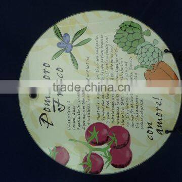 Decorative Personalized round tempered glass chopping board with hang hole