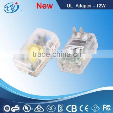 UL head pin plug 12V dc 1A transparent switching power supply for LED lights