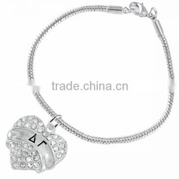 Genuine Austrian Clear Crystal "Delta Gamma" Greek Sorority Heart Charm Chain Link Bracelet photo-4