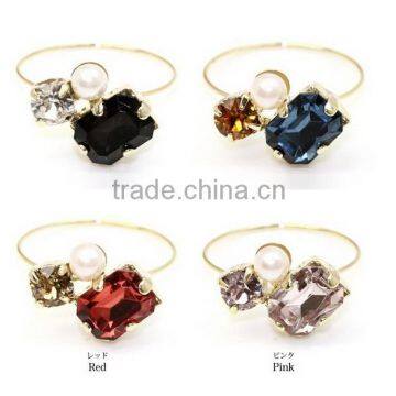 The new 2015 high colorful three diamond pearl square shape pearl stacking ring