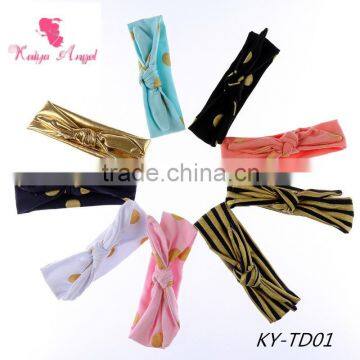 hair accessories cotton headbands for children gold dot and striped hair bows