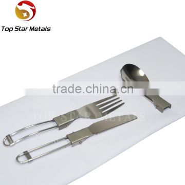 Factory price folding Titanium Spork+Titanium fork +titanium knife Three-piece titanium cutlery Camping Hiking