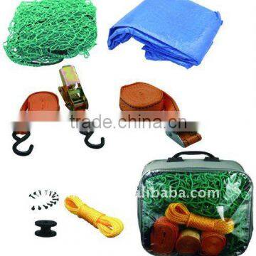 Trailer net and tie down kit