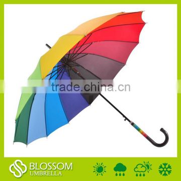 Wholesale rainbow pongee fabric straight umbrella, Auto open rain umbrella