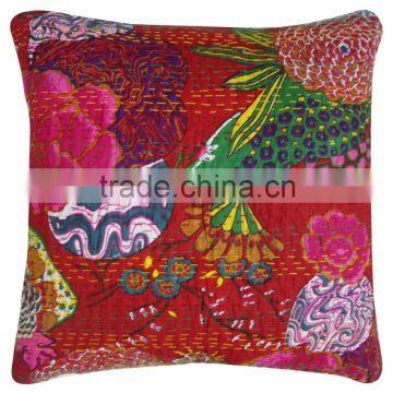 Floral Print Tropicana Kantha Cushion Cover Indian Tropical Kantha Pillow Cover Set Of 5 Pcs photo-2