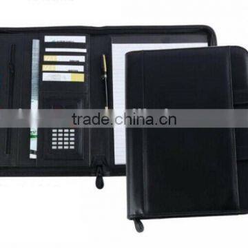 Portable A4 Leather Zipper Portfolio With Handle