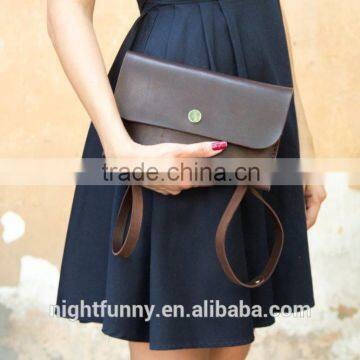 Personalized leather bridesmaid clutch evening bag Cross body leather clutch. Chocolate brown shoulder bag.