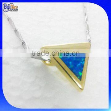 Custom 14K Gold Plated 925 Sterling Silver Opal Inlay Triangle Pendant/Triangle Shaped Charm Pendant Wholesale photo-2