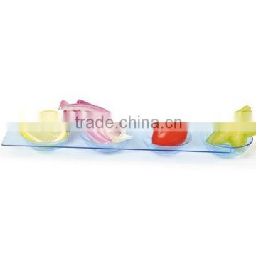 Rectangular shape plasitc dish/plate contain fruits or vegetables