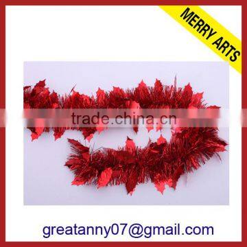 Hot sale leaves decorative christmas party red mylar tinsel customed colors