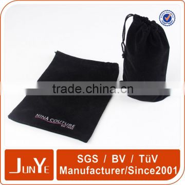 one color logo printed black velvet drawstring pouch