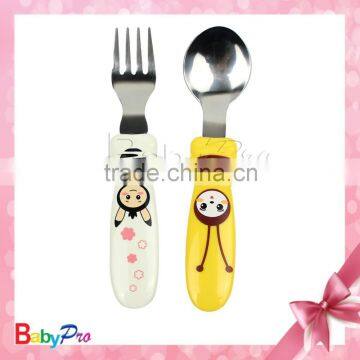 2015 many designs cute fomr colorful design baby products baby spoon and fork set stainless steel material spoon and fork