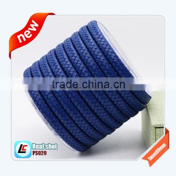 5mm Blue genuine woven wide leather cord upon bracelets custom