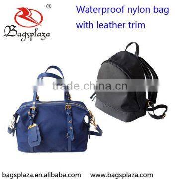 Alibaba China Nylon Travel Handbags High Quality Waterproof Backpack For Ladies With Leather Trim