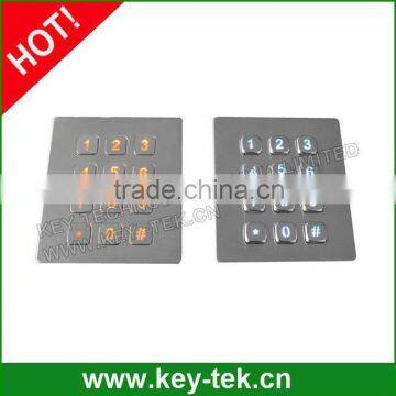 12 Keys Metal Numeric Vandal Proof Illuminated Keypad