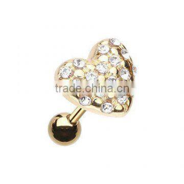 Golden Heart MultiGem Cartilage Tragus Earring