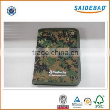 China manufacture military camouflage organizer, Customer own design made fabric organizer, with 6 rings/4-6 cards slots/zipper